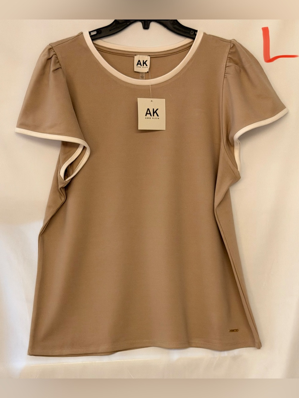 Anne Klein Taupe Short Sleeve Tee with Ivory Trim
